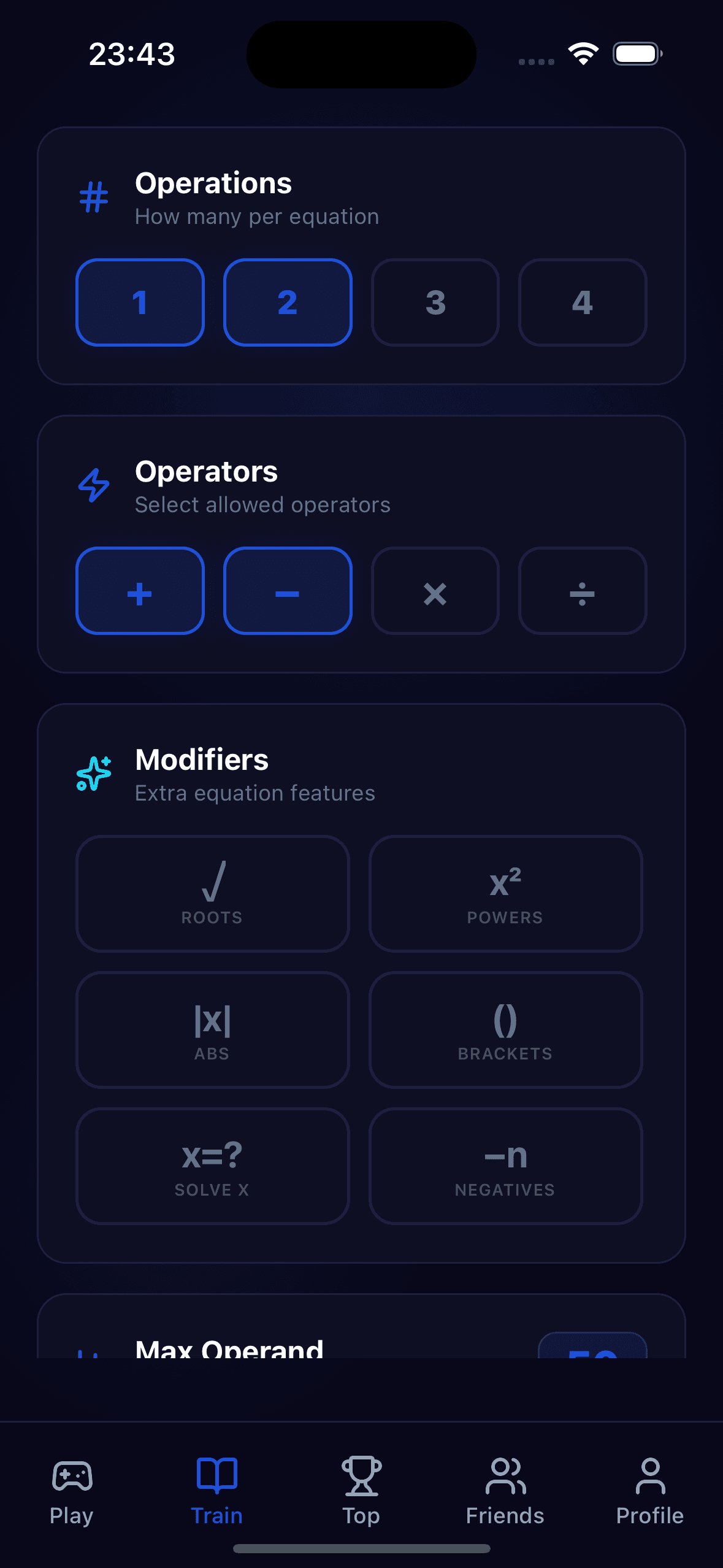 Training mode — customize your practice